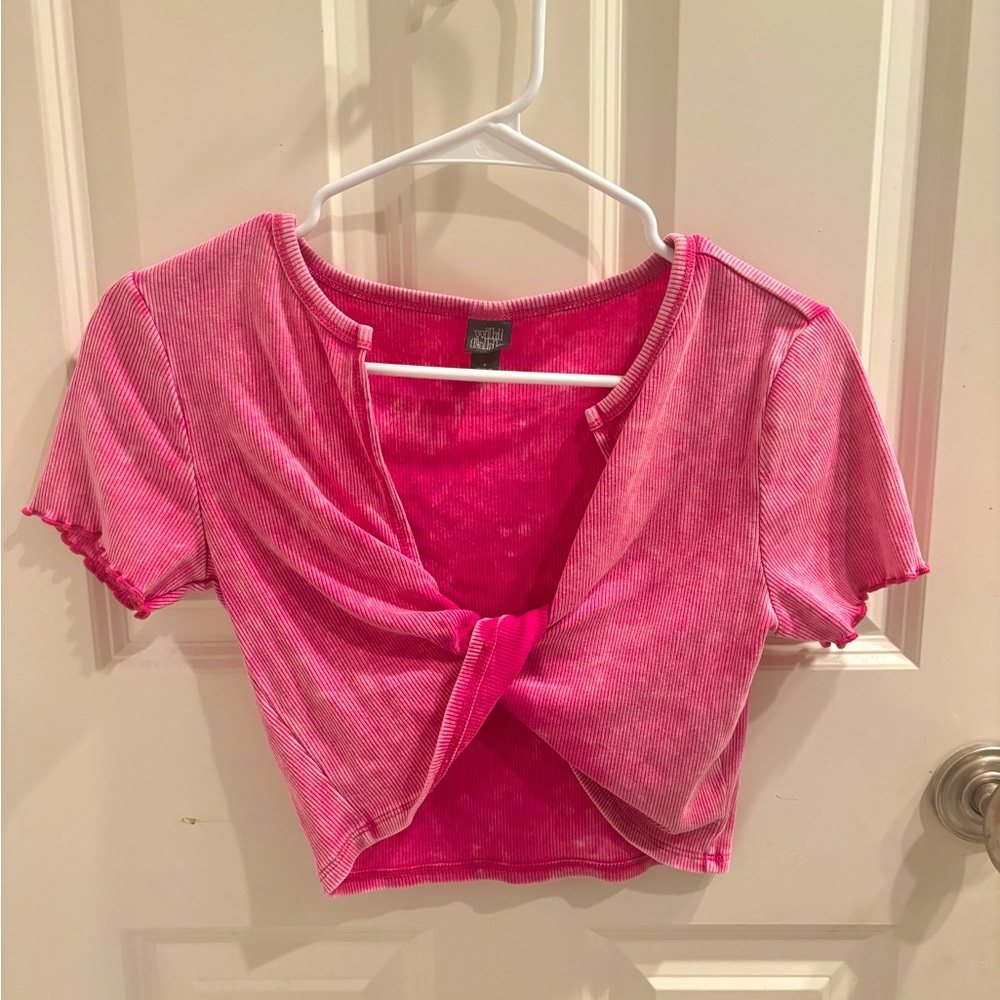 Candy Stripe Pink Tie-Front Summer Crop Top from Wild Fable in size S